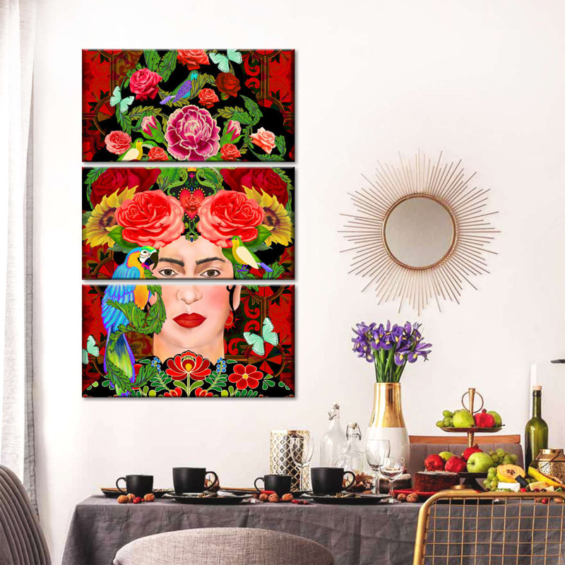 Frida, une histoire d'amour sur toile, ensemble de 3 pièces, H 38 po x l 24 po x P 1,25 po