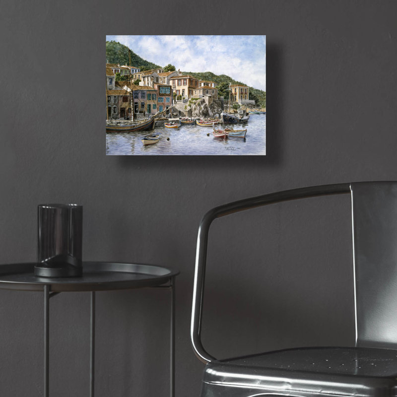 Kokkari Samos, Grèce, Fisherman's Corner »par Stanton Manolakas, art mural en verre acrylique, H 12 po x l 16 po x P 0,13 po