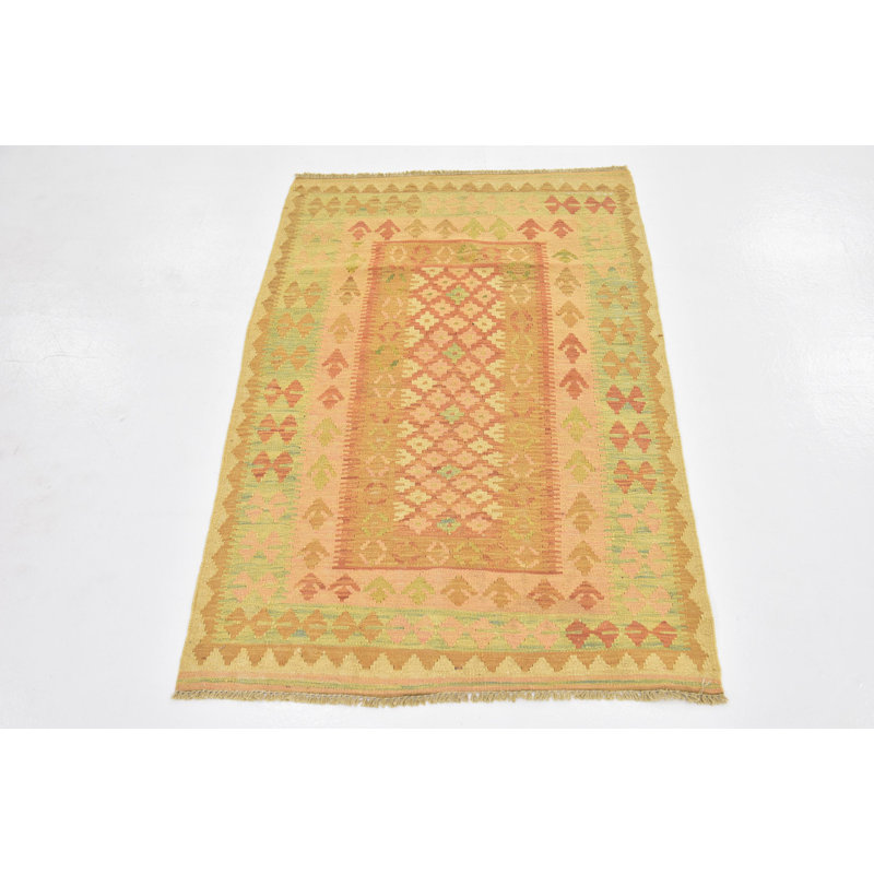 Tapis de la laine beige 2 pi 8 po x 4 pi one-of-kind à la main noué la new Elland