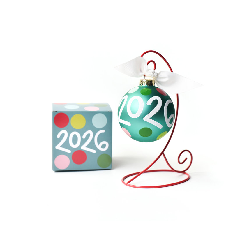 Ornement en verre 2026 avec support d'ornement rouge 2026