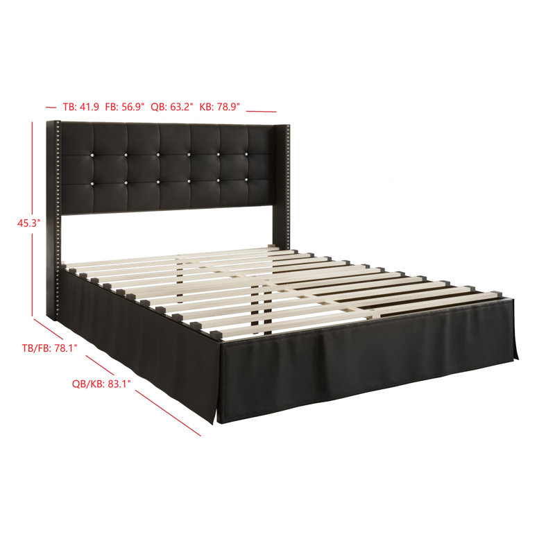 Lit plateforme tapissier Aliviana, Noir, Grand