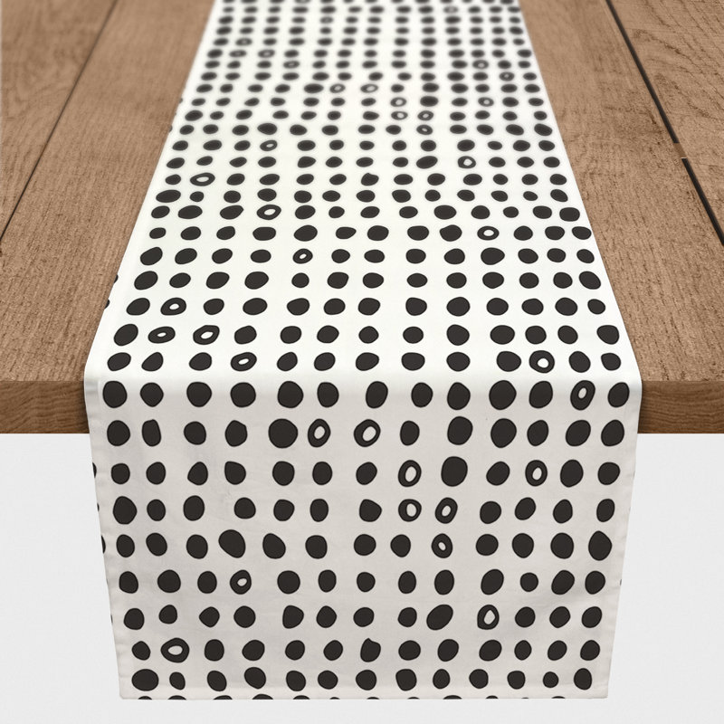 Devinn Polka Dots Table Runner, 90" x 16", Black