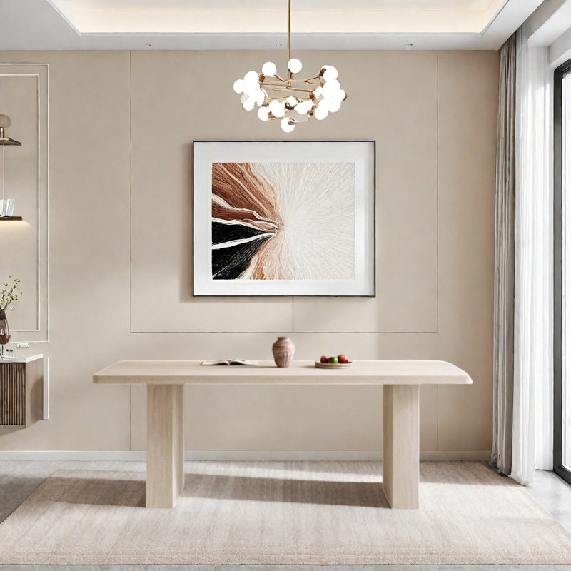 Retro stone slab dining table, 29.5"H x 62.9"L x 31.4"W