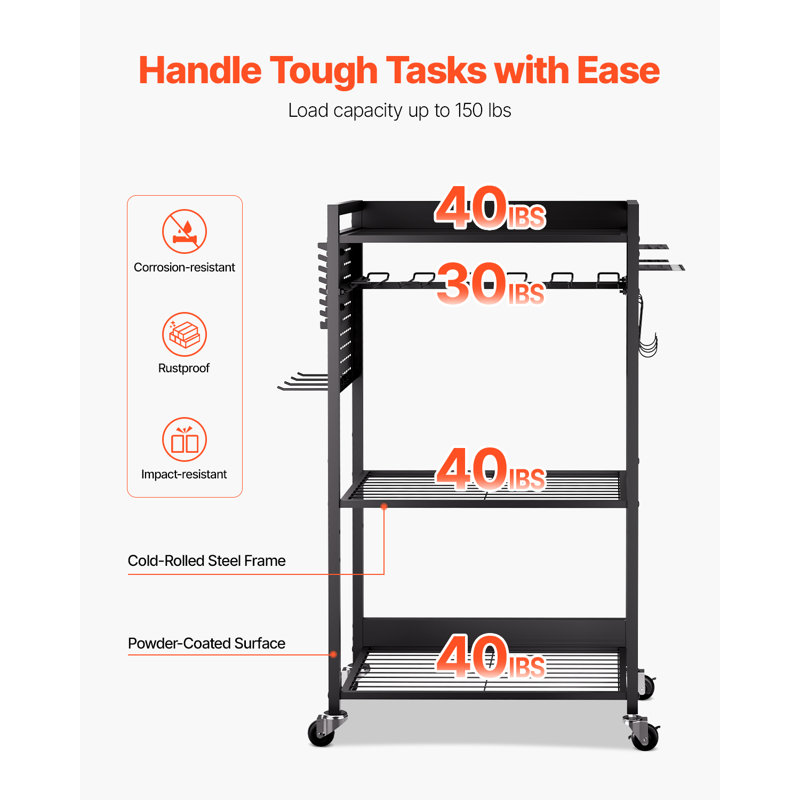 4-tier Tool Organizer Cart on Wheels 150 lbs Garage Cart for Workshop
