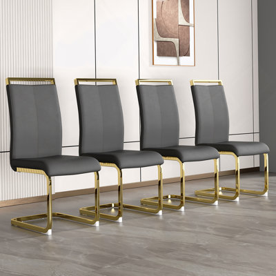 Dining Chair, PU High Back Upholstered Side Chair With C-Shaped Metal Legs