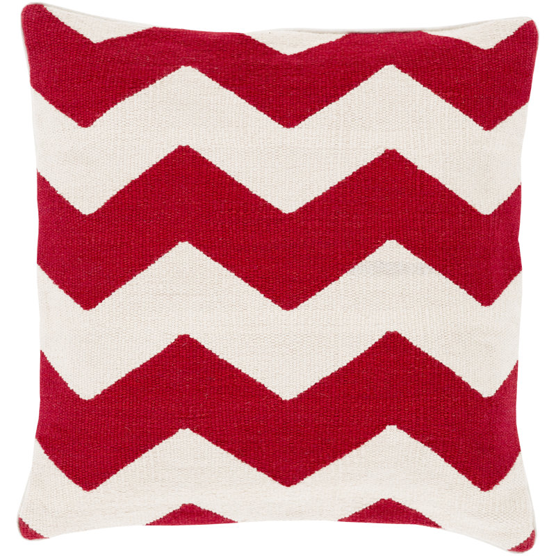 Bold Chevron Cotton Throw Pillow, Down, Bright Red