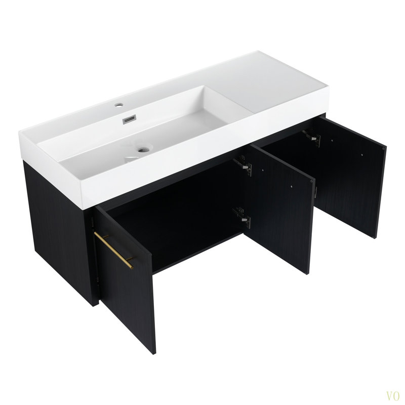 Meuble-lavabo mural 48 po avec lavabo, lavabo en résine à rebords épais, ensemble KD