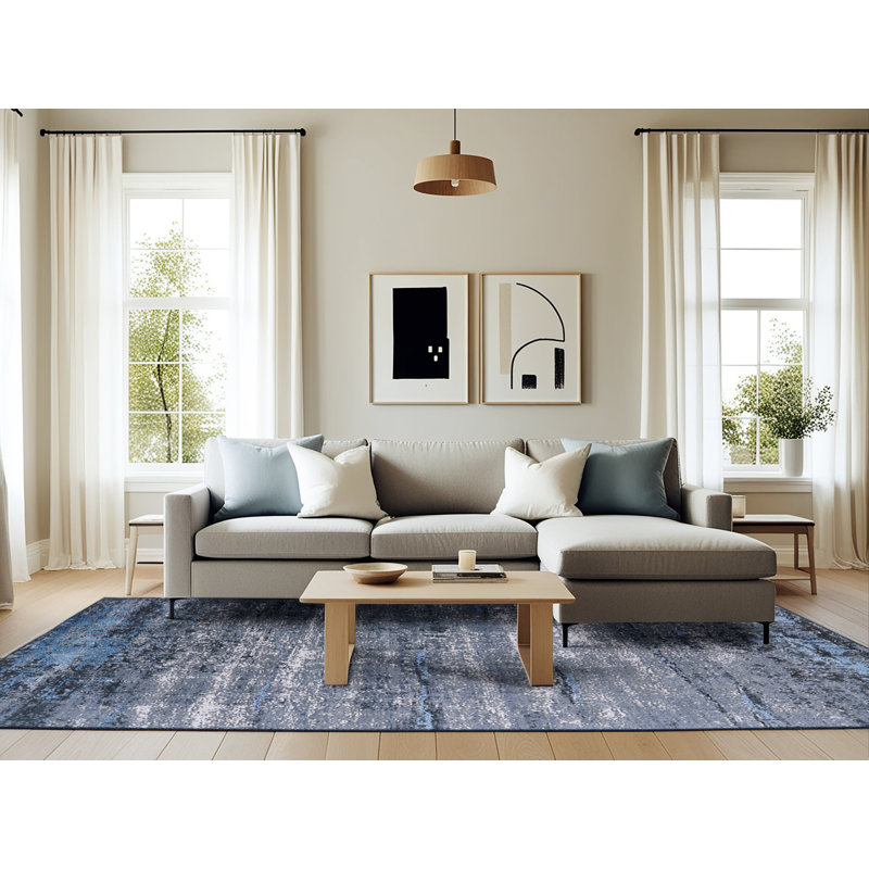 Tapis bleu marine à motif abstrait Breinigsville, Rectangle 6 pi x 9 pi