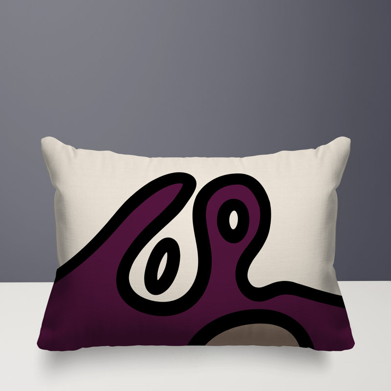 Oreiller rectangulaire réversible intérieur / extérieur Peller, H 14 po x l 20 po, Mauve / noir / blanc cassé