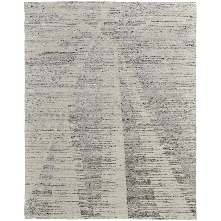 Brighton Hand Knotted Abstract Area Rug in Gray/Ivory