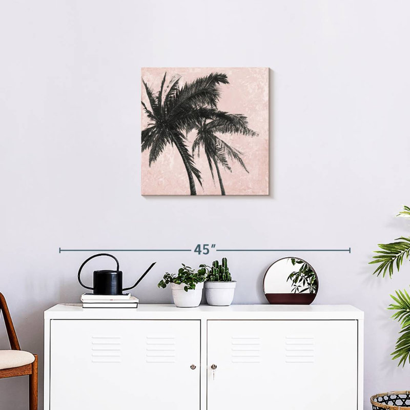 Palmier gris sur fond rose I, H 20 po x l 20 po