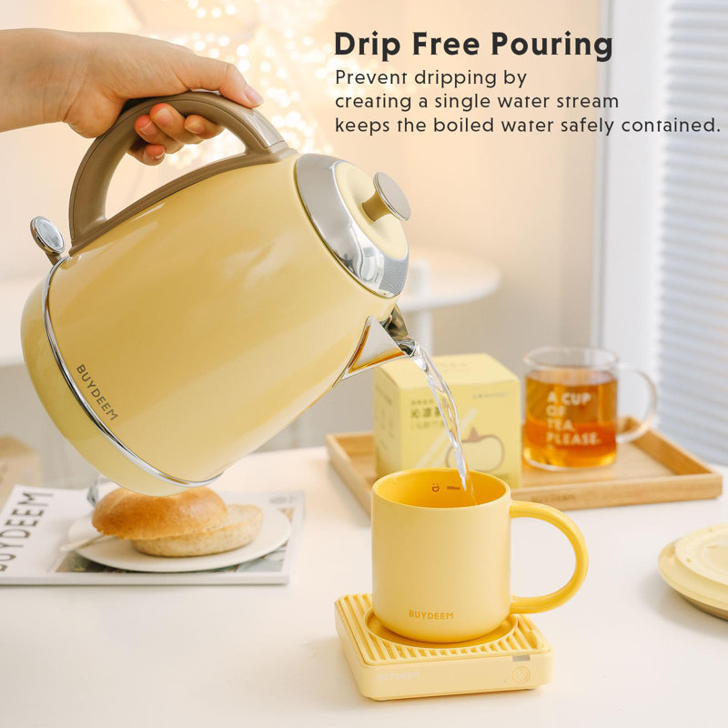 Yellow Stainless Steel Electric Kettle with Temperature Control, 1.7L