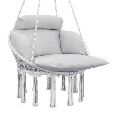 Chaise hamac pour 1 personne, balancelle suspendue avec coussin, chaise hamac pour l'intérieur et l'extérieur - bleu et blanc