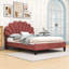 Upholstered Platform Bed with Artistic Flower Pattern Velvet Headboard and Slats-1876230820-1876230846