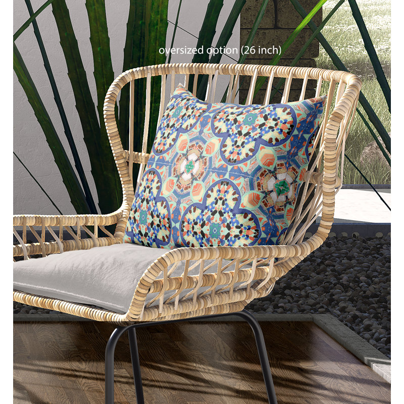 Housse de coussin carré et insert, 16" x 16", Bleu / Mauve / Pêche