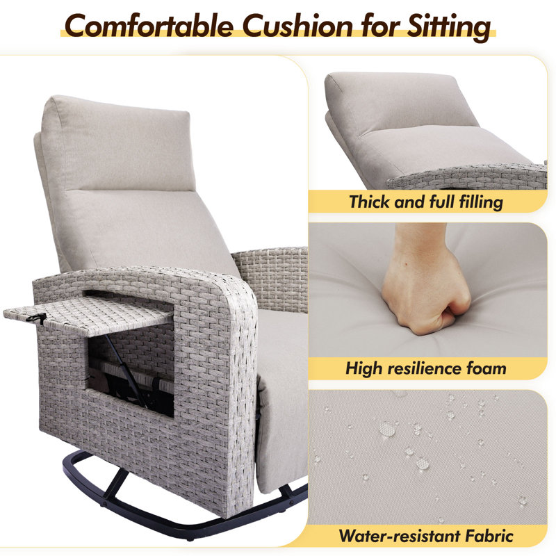 Fauteuil inclinable d'extérieur pivotant à 360 ° en rotin, Beige, Gris