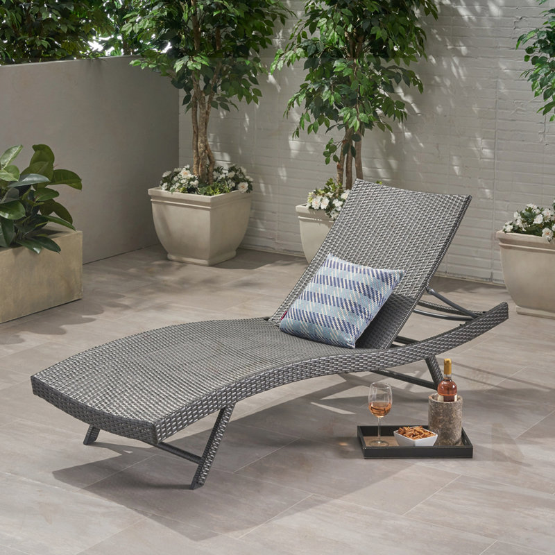 CHAISE EN PE WICKER, Gris, 1
