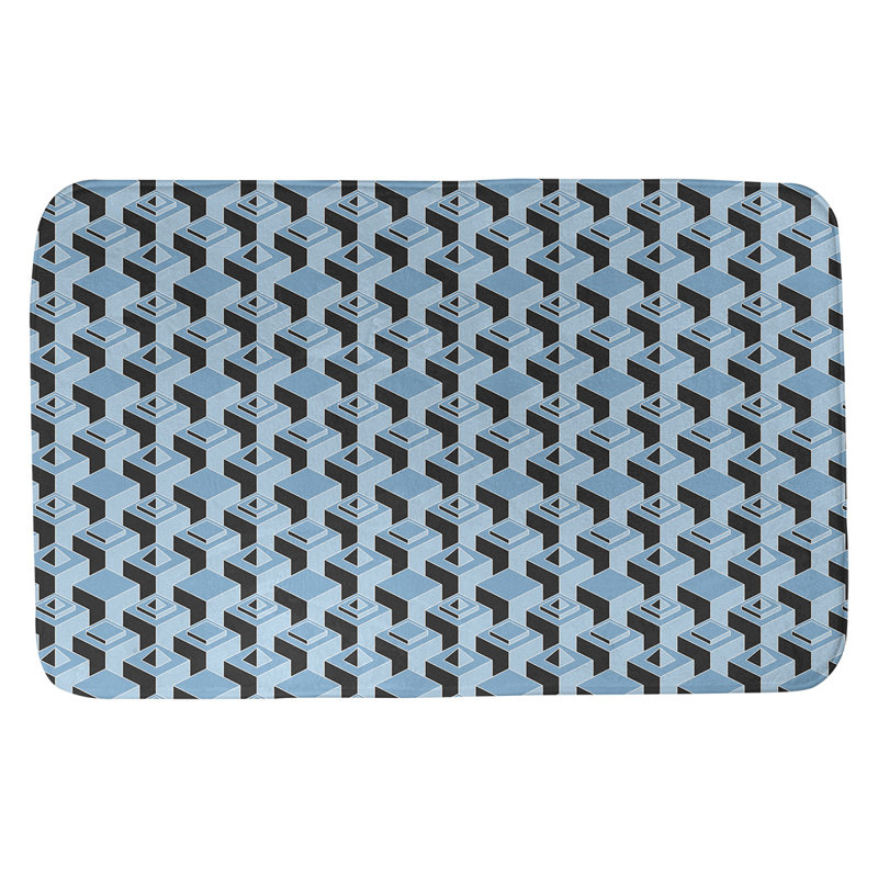 Tapis de bain géométrique antidérapant à motif de gratte-ciels, l 21 po x L 34 po, Sarcelle / Noir