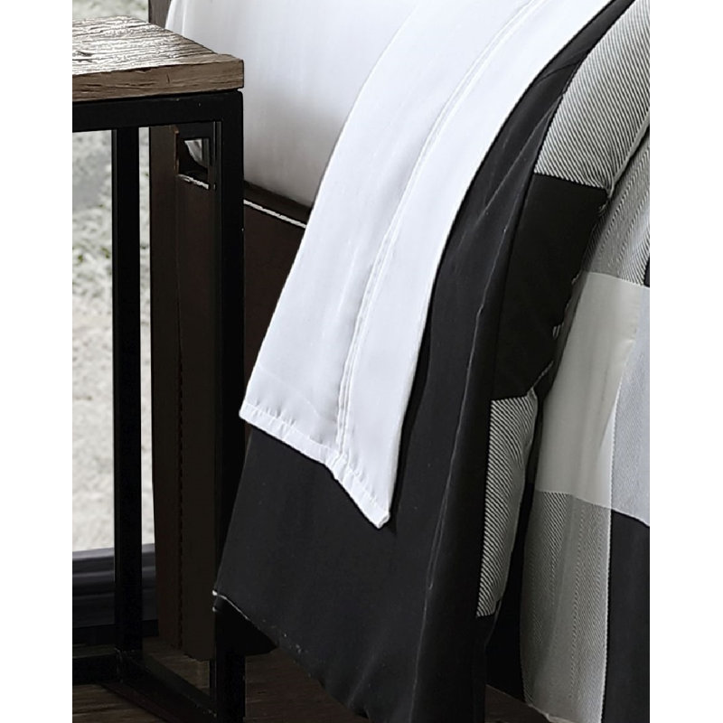 Ensemble d'édredon réversible tissu écossais Buffalo, Édredon simple + 4 pièces supplémentaires, Noir