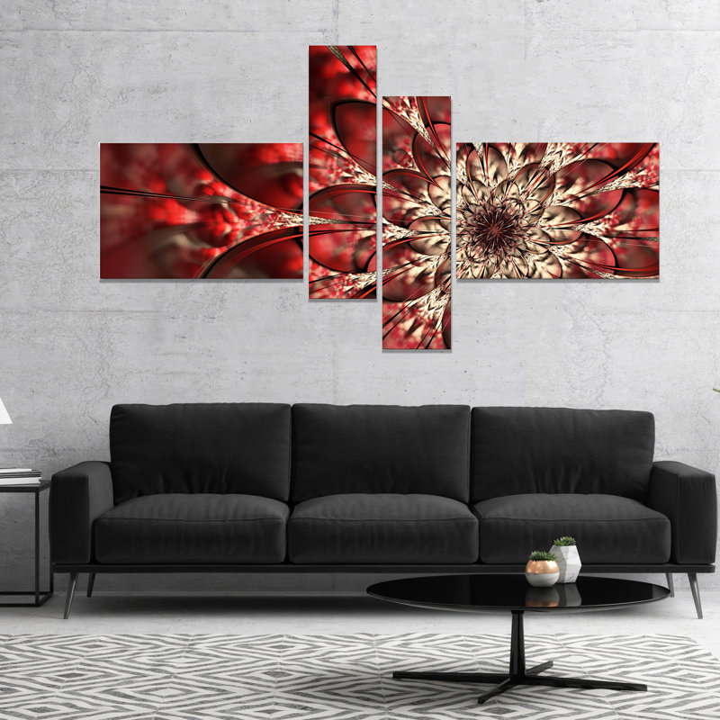 « red symétrique floral pattern », impression à multiples images sur toile