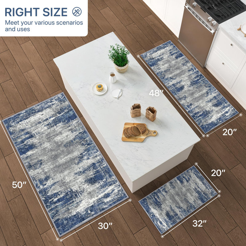  Tapis de cuisine antidérapants lavables à la machine (ensemble de 3), Tapis de couloir 50 po x 30 po