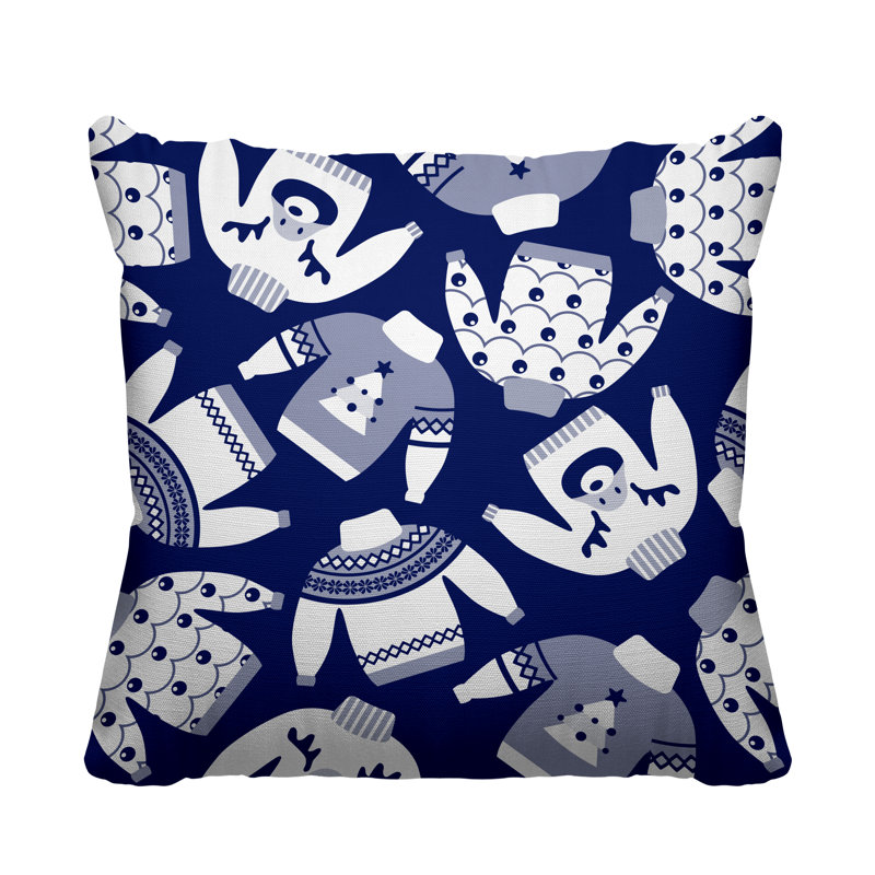 Coussin décoratif intérieur / extérieur Christmas, L 15 po x H 15 po, Bleu marine