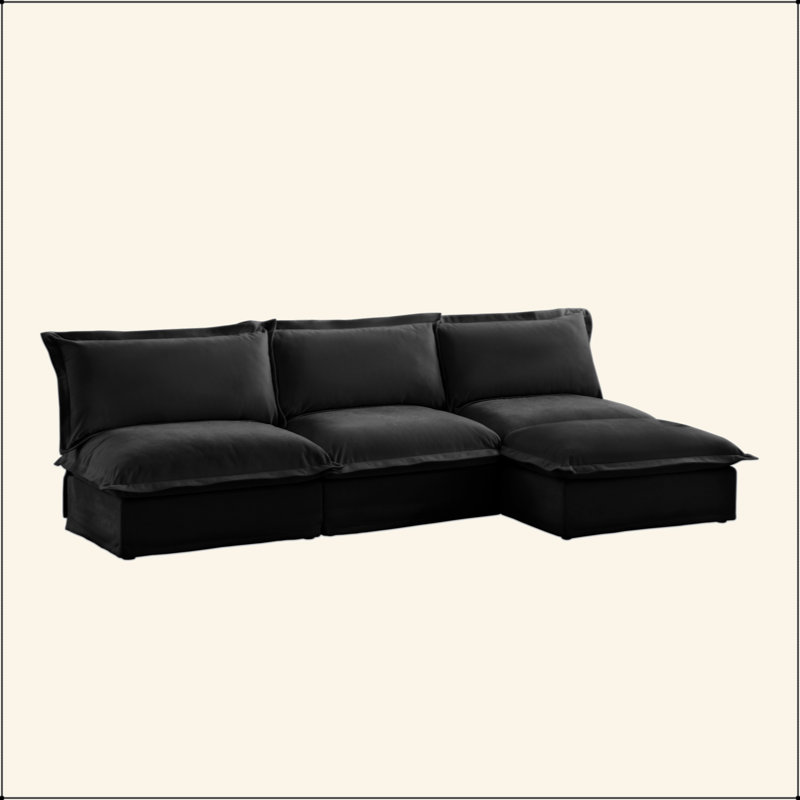 Canapé modulaire rembourré sans accoudoirs à 3 places avec repose-pieds réversible, canapé modulaire sans accoudoirs, tissu chenille