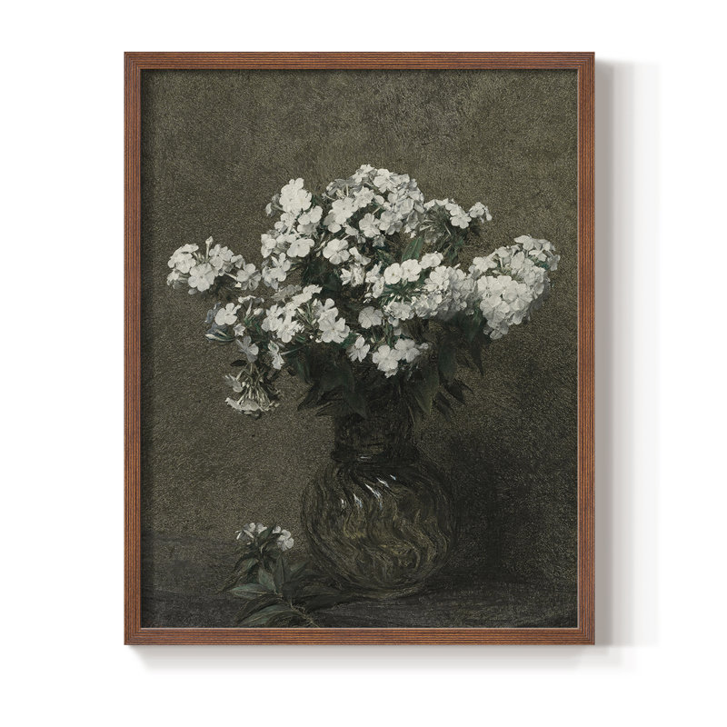 Reproduction florale vintage encadrée CCXC - bois massif, Noyer, H 30 po x l 24 po