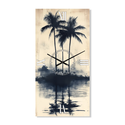 Horloge murale côtière grand format avec palmiers colorés sur une île tropicale