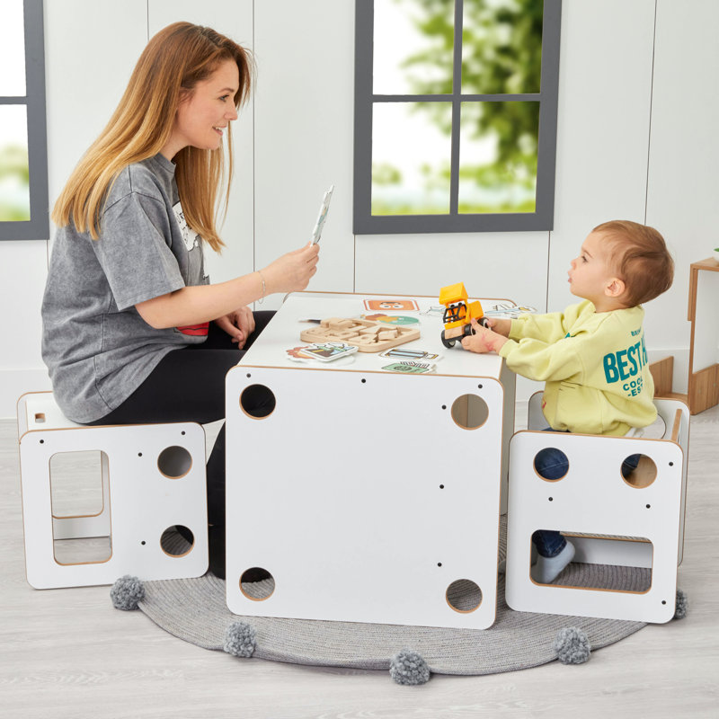 Kids 3 Piece Square Play Or Activity Table and Chair Set