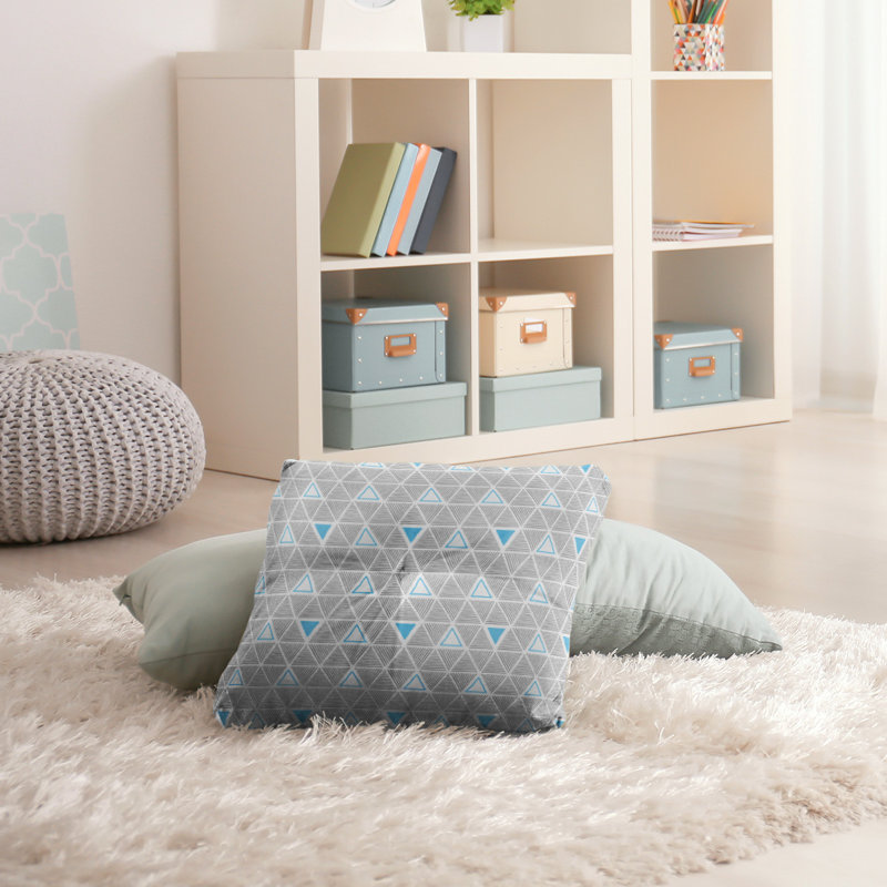 Coussin de sol classique à motif de triangles dessinés à la main, 26 po x 26 po, Accent bleu sarcelle