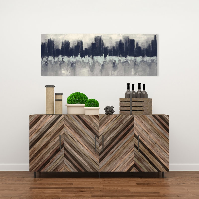City par Sponge Technique Canvas | Décoration de chambre Shapes City, H 16 po x l 48 po
