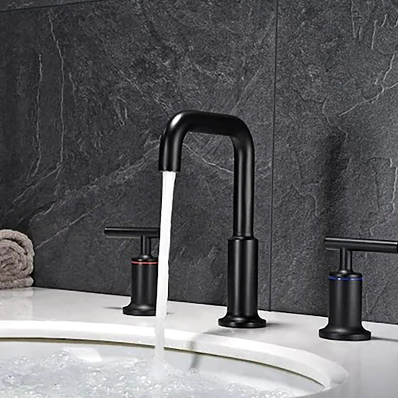 Robinet pour salle de bain à 3 montures noir mat avec robinet anti-éclaboussures et robinet en céramique à poignée large
