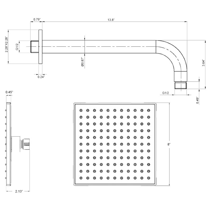 Rain Fixed Shower Head 2.0 GPM GPM