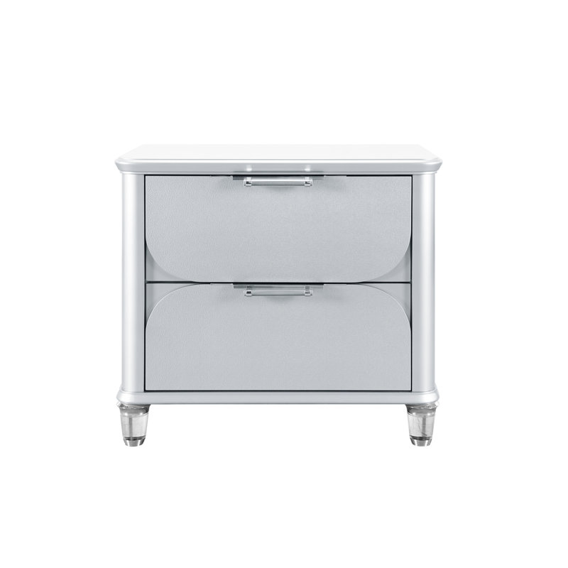 Table de chevet argentée avec tiroirs spacieux et rangement texturé pour chambre à coucher moderne