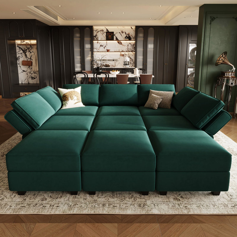 Neemi Upholstered Sectional, Green Velvet
