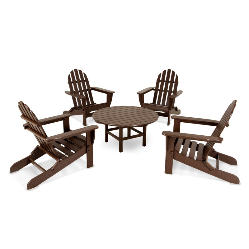 POLYWOOD Classic Adirondack Folding Adirondack 5-Piece Conversation Group, Mahogany