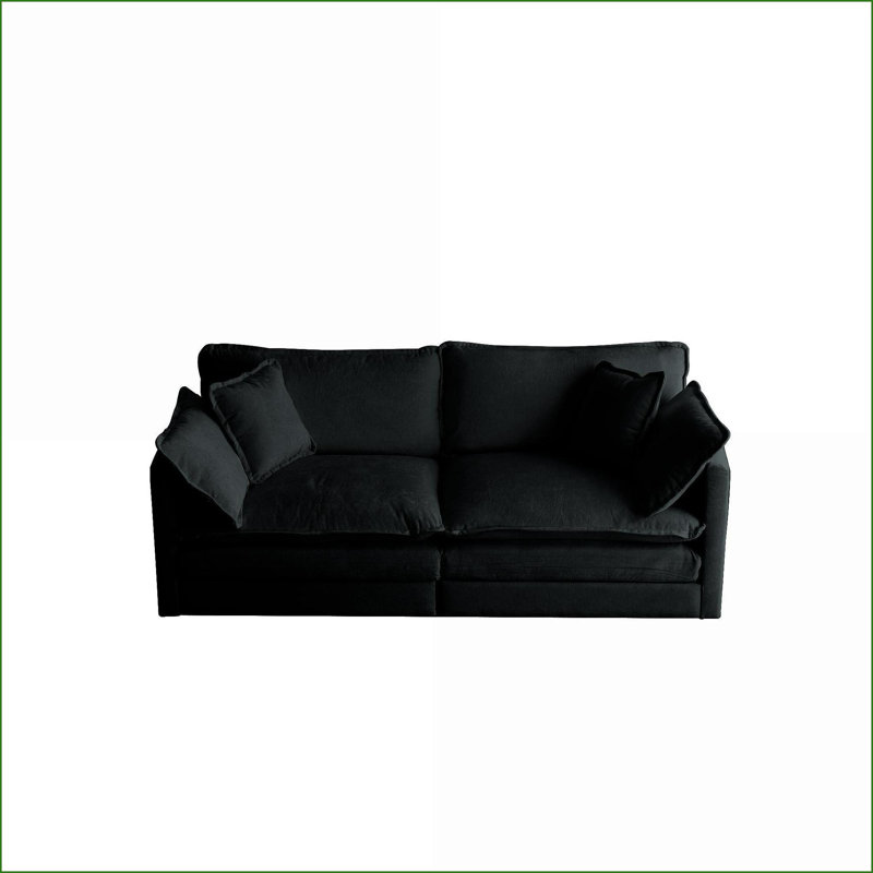 Sofas Couches, Modern 2-Seat Loveseat with Deep Seat &amp; 4 Pillows for Living Room | Black | Chenille