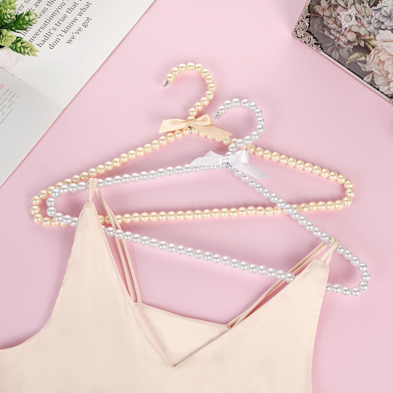 Cintres 8 pièces avec perle rose et blanche avec bordure en ruban pour robes de mariée et de fiançailles, Pink/White, 8