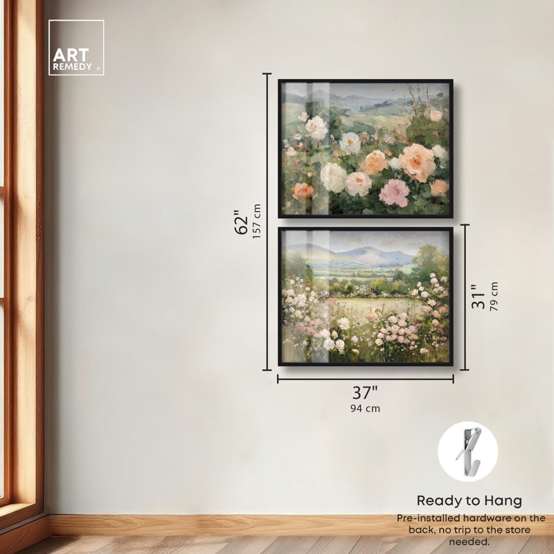 Ensemble de 2 décorations murales Blush, Structure noire, H 31 po x l 37 po