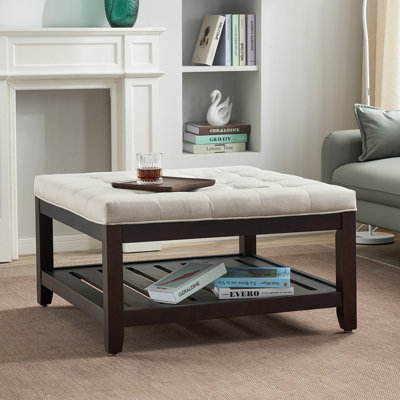 33.5" Wide Tufted Square Cocktail Ottoman With Storage Tray