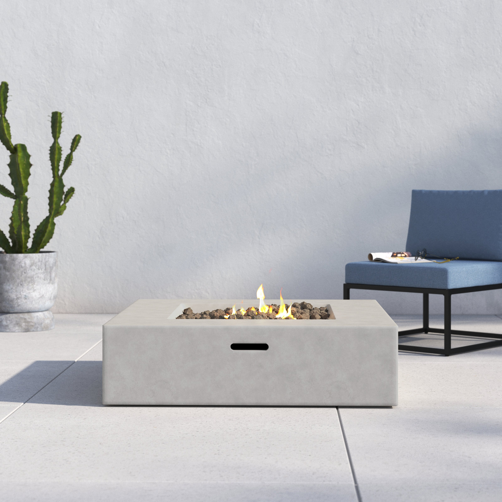 Rashid Fire Pit Table, Natural Concrete, 12" H x 42" W x 42" D