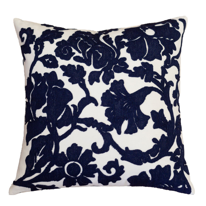Floral Velvet Throw Pillow, Indigo
