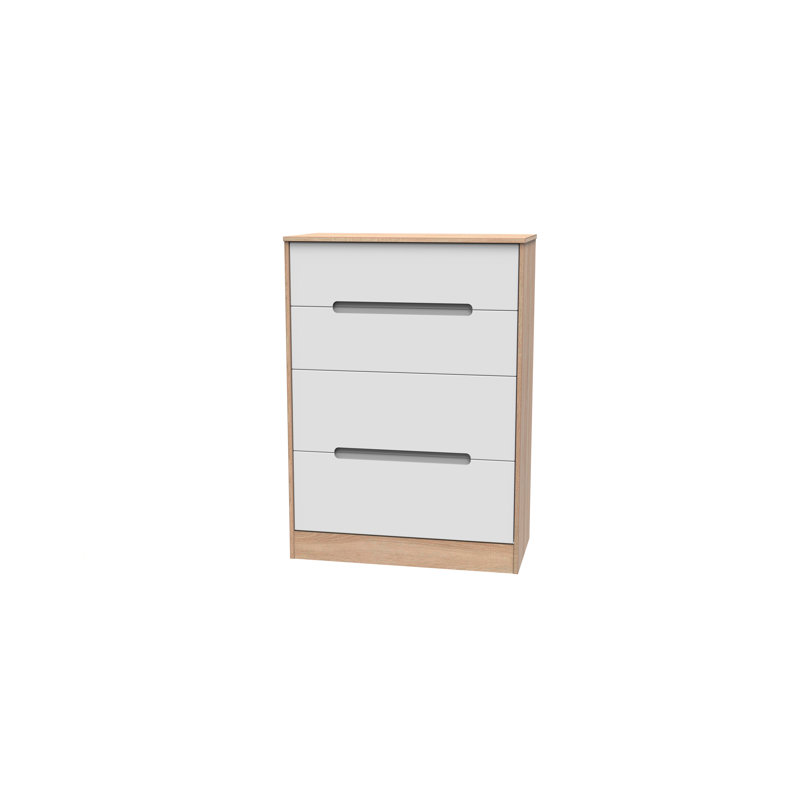 Fully Assembled Vernon 4 Drawer Chest, White Matt/Bardolino Oak