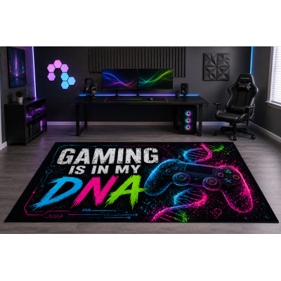 "Ultra Thin" 5' x 7' Gaming Is in My DNA Area Rug for Kids Room, Bedroom, Living Room and Home Office, Soft Low Pile Carpet with Non-Slip Silicone Backing