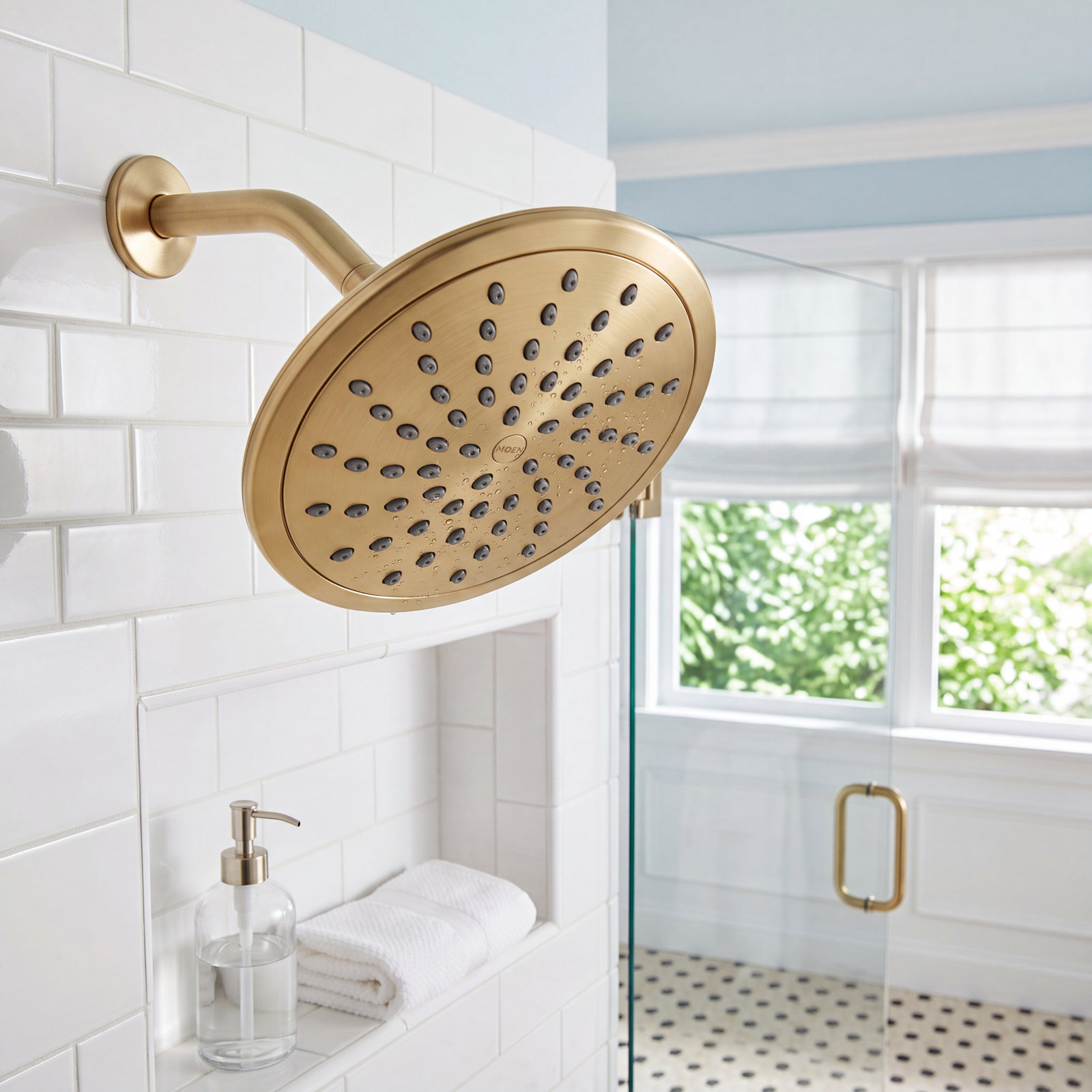 2 GPM Round Rain Shower Head, Brushed Gold