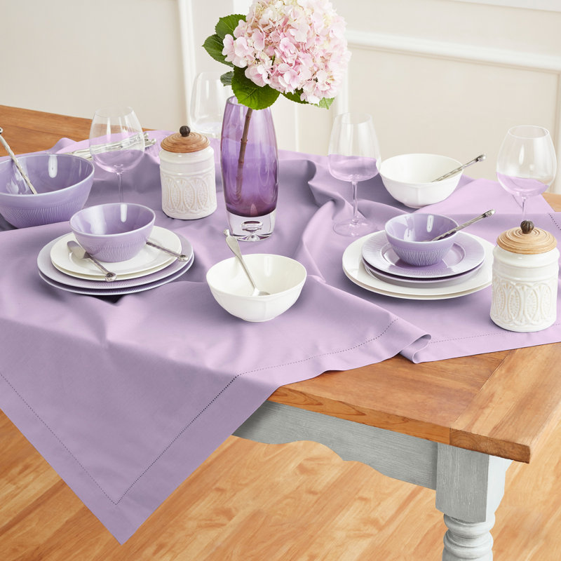 Cotton Linen Hemstitch - 100% Pure Table Throw, Lavender Ice