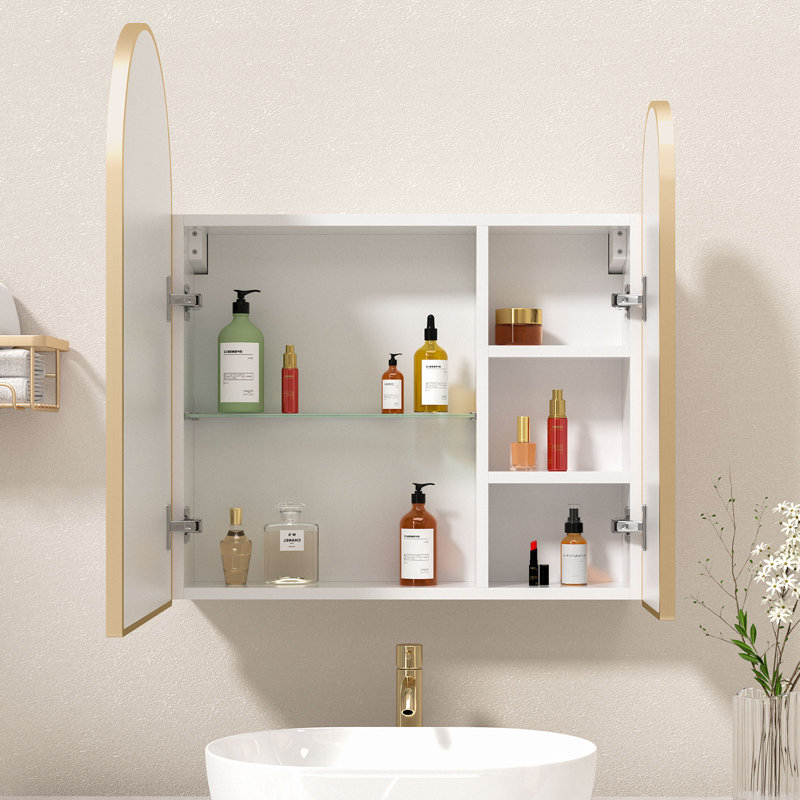 Dashaun Elegant Double-Door Semicircular Arch Medicine Cabinet with Aluminum Alloy Frame and Premium Mirror, Brushed Brass