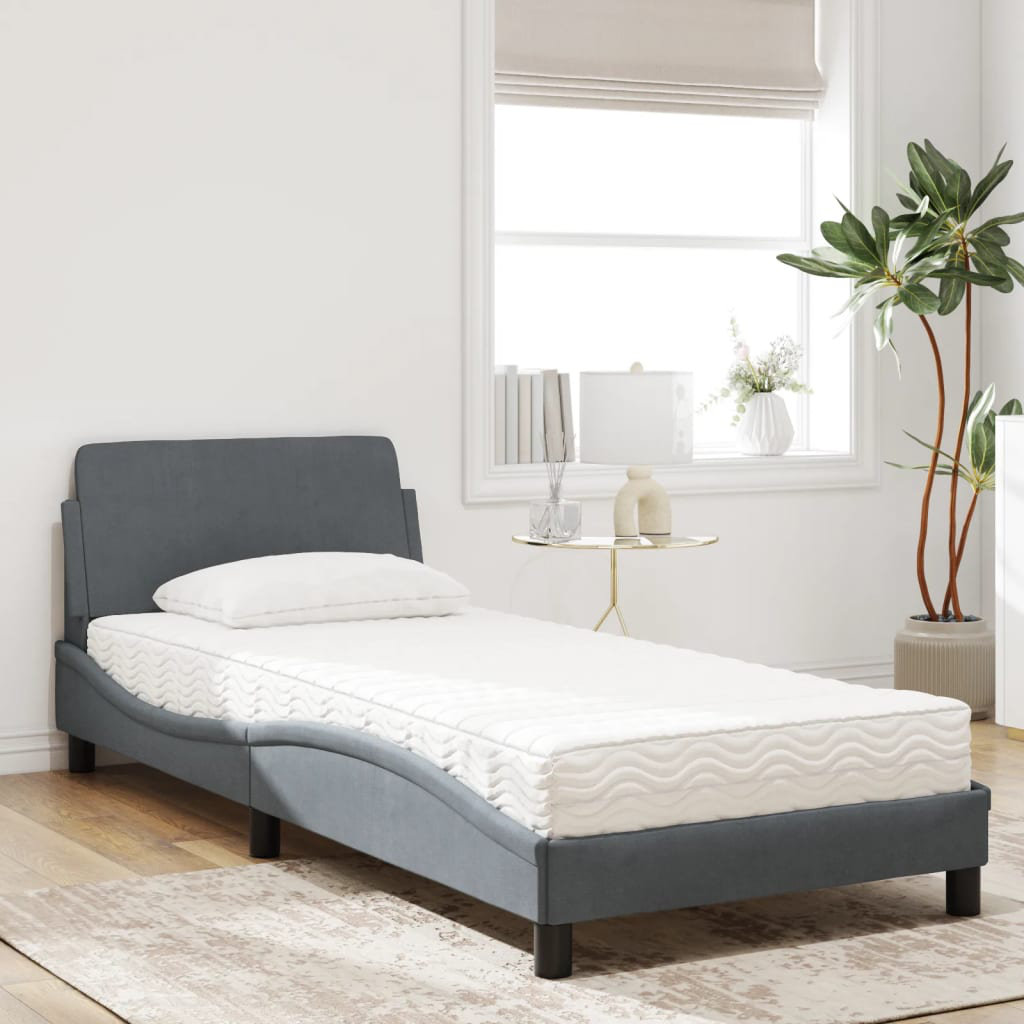 Vidaxl Bett Mit Matratze Hellgrau 90X190 Cm Samt