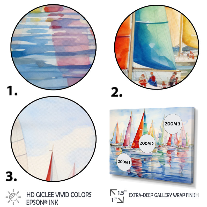 «Miminimlaism Watercolor Regatta III - Bateau à voile, art mural», H 30 po x l 40 po x P 1,5 po, Cadre flottant érable